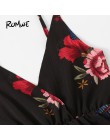 ROMWE dekolt w kształcie litery V kwiatowy Cami Romper 2019 Chic lato wysokiej talii kobiet kombinezon bez rękawów proste nogawk