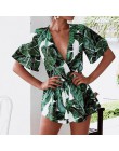 Lato kombinezon dla kobiet Sexy liści głębokie v neck kombinezon casual ruffles rękaw bandaż kombinezony Combishort body Femme