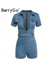 BerryGo Denim kombinezon pas kobiet playsuit kieszenie na zamek błyskawiczny letni kombinezon romper dżinsy, żeński, moda party 