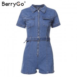 BerryGo Denim kombinezon pas kobiet playsuit kieszenie na zamek błyskawiczny letni kombinezon romper dżinsy, żeński, moda party 