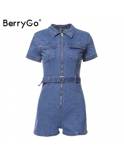 BerryGo Denim kombinezon pas kobiet playsuit kieszenie na zamek błyskawiczny letni kombinezon romper dżinsy, żeński, moda party 