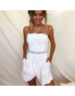 Lato Playsuit kobiety Boho Hollow Out białe koronki Romper Spaghetti pasek kitki pajacyki kobiet kombinezon Combinaison krótkie 