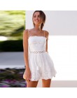 Lato Playsuit kobiety Boho Hollow Out białe koronki Romper Spaghetti pasek kitki pajacyki kobiet kombinezon Combinaison krótkie 