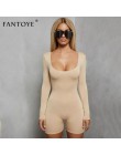 Fantoye Sexy Backless Bodycon Playsuit czarny dekolt w kształcie litery U z długim rękawem pajacyki kobiet kombinezon klub nocny