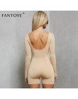 Fantoye Sexy Backless Bodycon Playsuit czarny dekolt w kształcie litery U z długim rękawem pajacyki kobiet kombinezon klub nocny