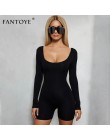 Fantoye Sexy Backless Bodycon Playsuit czarny dekolt w kształcie litery U z długim rękawem pajacyki kobiet kombinezon klub nocny