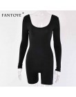 Fantoye Sexy Backless Bodycon Playsuit czarny dekolt w kształcie litery U z długim rękawem pajacyki kobiet kombinezon klub nocny