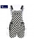 Vangull kobiety kombinezony Casual Romper kombinezon szorty lato Backless pasek kratkę kobiet szachownica czarno białe Playsuit