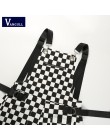 Vangull kobiety kombinezony Casual Romper kombinezon szorty lato Backless pasek kratkę kobiet szachownica czarno białe Playsuit