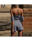 2018 lato Off shoulder plaid kombinezon romper kobiety Sexy backless bow wysokiej talii playsuit kobiet plaża krótkie kombinezon