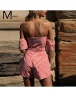 2018 lato Off shoulder plaid kombinezon romper kobiety Sexy backless bow wysokiej talii playsuit kobiet plaża krótkie kombinezon