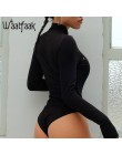 Waatfaak z golfem Sexy czarne body z długim rękawem wewnątrz aksamitne body zimowe otwór elegancki poliester Bodycon body kobiet