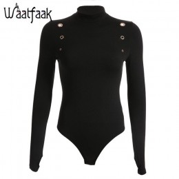 Waatfaak z golfem Sexy czarne body z długim rękawem wewnątrz aksamitne body zimowe otwór elegancki poliester Bodycon body kobiet