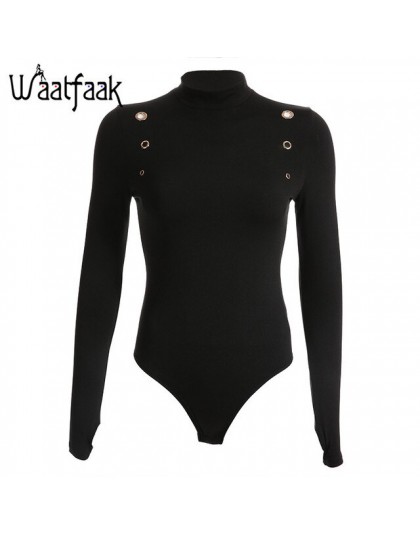 Waatfaak z golfem Sexy czarne body z długim rękawem wewnątrz aksamitne body zimowe otwór elegancki poliester Bodycon body kobiet