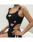 Weekeep kobiety czarny wysoka talia kostium kąpielowy z wycięciami Sexy Plaid Patchwork Bodycon zbiornik body regulowany pasek R