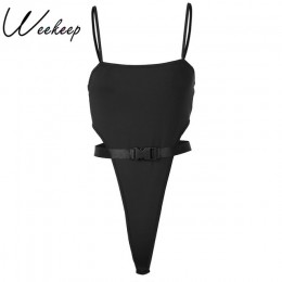 Weekeep Sexy czarnym paskiem kostium kąpielowy z wycięciami kobiety Backless Bodycon Romper kobiety 2018 lato Combinaison Femme 