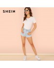 SHEIN biały minimalistyczny urząd Lady odzież robocza w postaci ciała stałego montażu O-Neck krótki rękaw Skinny body lato kobie