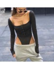 Hugcitar bawełna slash neck sexy przycisk z długim rękawem czarny solidna bodycon body 2018 lato atutmn kobiety moda ciało