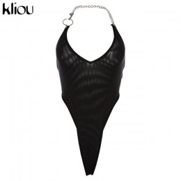 Kliou kobiety sexy mesh materiał halter body 2019 nowy nabytek jednolity skinny sexy party klub kobiet przezroczyste pajacyki ko