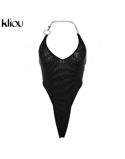 Kliou kobiety sexy mesh materiał halter body 2019 nowy nabytek jednolity skinny sexy party klub kobiet przezroczyste pajacyki ko