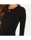 SHEIN czarne biuro pani na co dzień Scoop Neck z długim rękawem połowy talia Skinny stałe body 2018 jesień odzież robocza damska