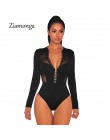 Ziamonga moda projekt przycięte Mesh Patchwork z długim rękawem czarny Bodycon Playsuit przycisk hak unikalny projekt kobiety Se