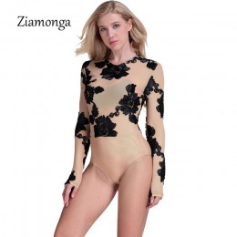 Ziamonga Sexy Summer Party kombinezon typu bodycon koronki hafty body kobiety 3D kwiat Combinaison damskie z długim rękawem Mesh