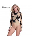 Ziamonga Sexy Summer Party kombinezon typu bodycon koronki hafty body kobiety 3D kwiat Combinaison damskie z długim rękawem Mesh