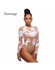 Ziamonga Sexy Summer Party kombinezon typu bodycon koronki hafty body kobiety 3D kwiat Combinaison damskie z długim rękawem Mesh