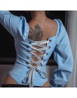 Macheda koronka Up kombinezon bez pleców kobiety stałe z długim rękawem Slim body kwadratowy kołnierz Skinny spodnie na co dzień