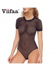 Viifaa Sexy czarny Body kobiety przepuszczalność Mesh kombinezon typu bodycon przezroczyste ciało Femme Romper lato Party Body