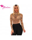 Drogi Lover Sexy pajacyki 2018 kobiety Bodycon Clubwear czarny złoty Rhinestone Faux gorset siatki długie rękawy Skinny body LC3