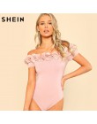 SHEIN Sexy body różowy z krótkim rękawem w połowie talii Party Wear Skinny body kwiat aplikacja Off the Shoulder body