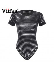 Viifaa Sexy czarny Body kobiety przepuszczalność Mesh kombinezon typu bodycon przezroczyste ciało Femme Romper lato Party Body