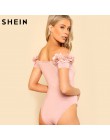 SHEIN Sexy body różowy z krótkim rękawem w połowie talii Party Wear Skinny body kwiat aplikacja Off the Shoulder body