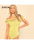 SHEIN Sexy body różowy z krótkim rękawem w połowie talii Party Wear Skinny body kwiat aplikacja Off the Shoulder body