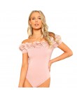SHEIN Sexy body różowy z krótkim rękawem w połowie talii Party Wear Skinny body kwiat aplikacja Off the Shoulder body