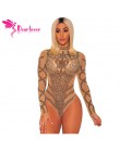 Drogi Lover Sexy pajacyki 2018 kobiety Bodycon Clubwear czarny złoty Rhinestone Faux gorset siatki długie rękawy Skinny body LC3