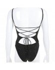 Rapwriter Backless krzyż Lace-up brokat Sexy body kobiety 2019 lato odcinek paski bez rękawów Slim otwarte krocza body