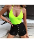 Hugcitar spaghetti pasy neon różowy zielony dekolt w kształcie litery v backless sexy bodycon body 2019 kobiety moda elastyczna 