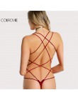 COLROVIE Strappy Backless seksowne body kobiety Skinny krzyż powrót letnie body bordowy bez rękawów podstawowe body