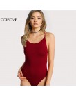 COLROVIE Strappy Backless seksowne body kobiety Skinny krzyż powrót letnie body bordowy bez rękawów podstawowe body