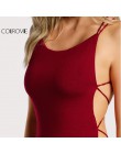 COLROVIE Strappy Backless seksowne body kobiety Skinny krzyż powrót letnie body bordowy bez rękawów podstawowe body