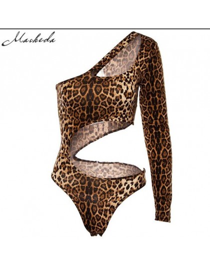 Macheda Leopard Print kobiety pojedyncze z długim rękawem body 2018 nowy Sexy moda lato kostium kąpielowy z wycięciami kobiet