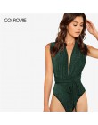 COLROVIE zielony głębokie V Neck Criss krzyż talia popędzający Skinny body jesień noc Sexy body bez rękawów kobiety body