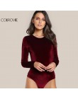 COLROVIE Backless aksamitna koronkowe body bordowy elegancka kobiety aplikacja z długim rękawem body Sexy Party w stylu Vintage 