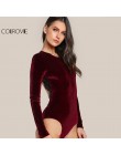 COLROVIE Backless aksamitna koronkowe body bordowy elegancka kobiety aplikacja z długim rękawem body Sexy Party w stylu Vintage 