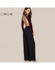 COLROVIE Backless aksamitna koronkowe body bordowy elegancka kobiety aplikacja z długim rękawem body Sexy Party w stylu Vintage 