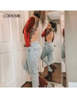 COLROVIE Backless aksamitna koronkowe body bordowy elegancka kobiety aplikacja z długim rękawem body Sexy Party w stylu Vintage 