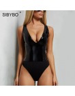 Sibybo z dekoltem w kształcie litery v PU Leather Skinny Sexy kobiety body patchwork bez rękawów lato Romper kobiety plaża na co